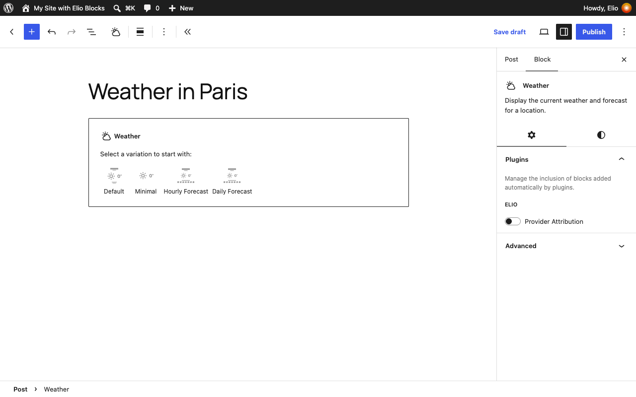 Start blank: the four layouts of the Weather block