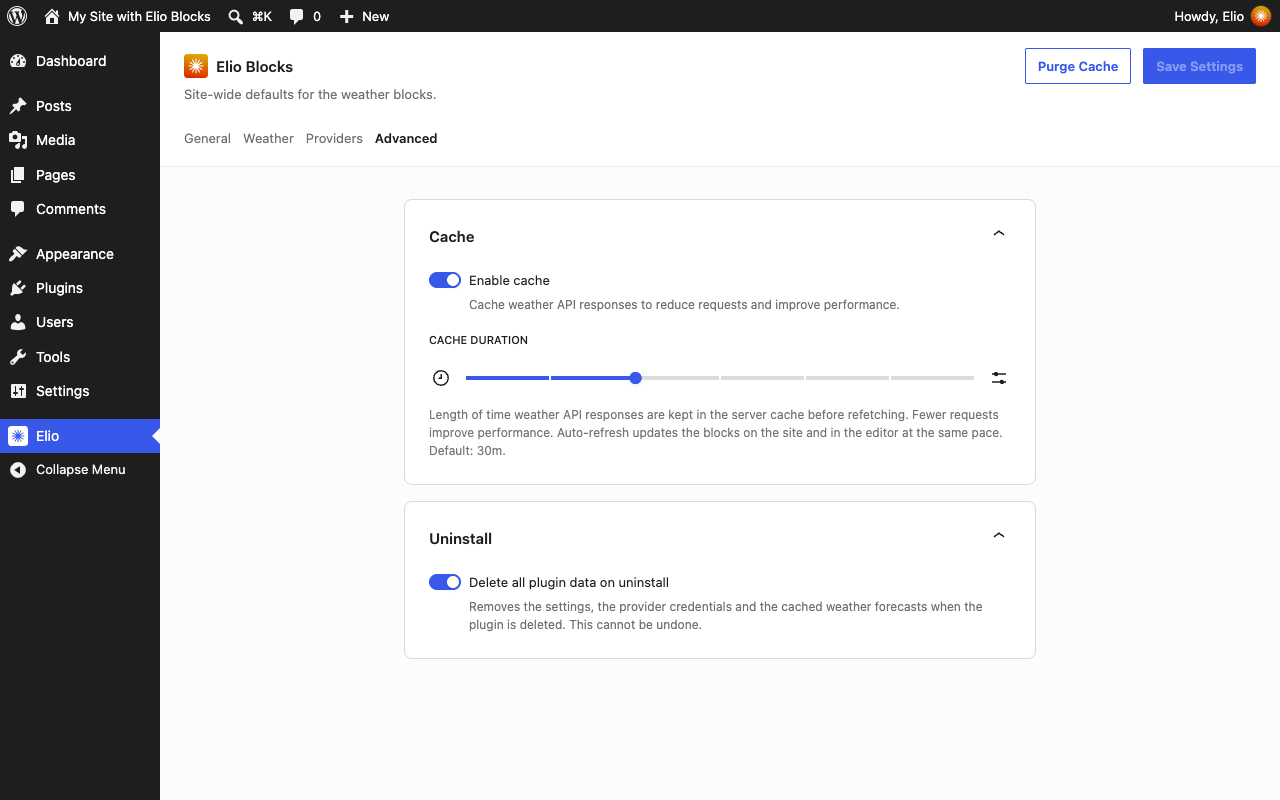 The Advanced section: cache and uninstall