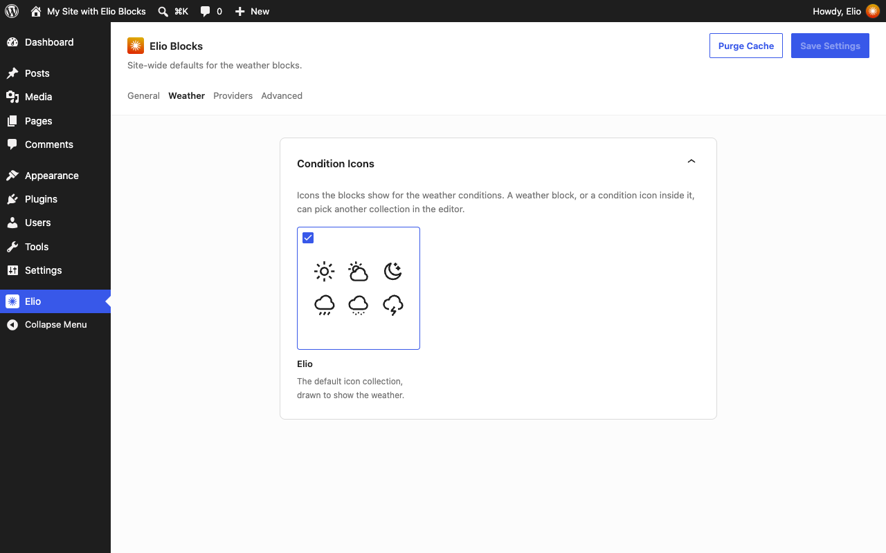 The Weather section: the icon collections of the site